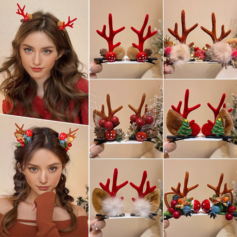 TEMU 10pcs Christmas Dress Up Hair Clip, Sweet And Cute Elk Hair Ball Mini Hair Clip Set, Christmas And New Year Party Women's Dress Up Headwear