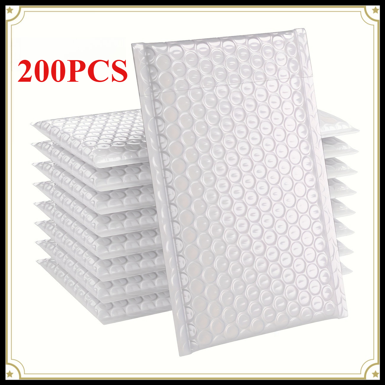 TEMU 200pcs White Bubble Mailers, Total Length 17.55cm/6.89 Inches - Self-adhesive Thickened Packaging Bags With Hexagon Pattern, Suitable For Small