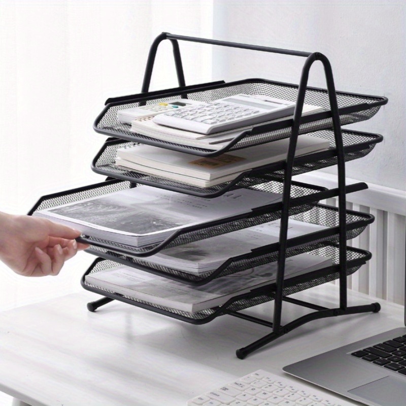 5-tier Heavy-duty Metal Letter Tray & Document Organizer - Sturdy Iron 5-layer Stackable File Storage Rack Suitable For Office, School, Desktop - Space- Paper Tray, Desk Organizer, File Sorter