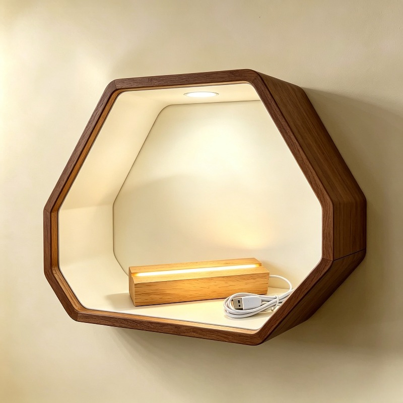 Image of Wooden Led Lamp Base With Switch, Warm/white/rgb 3 Colors, Rectangular Grooved Light Stand For Art Ornament Display.