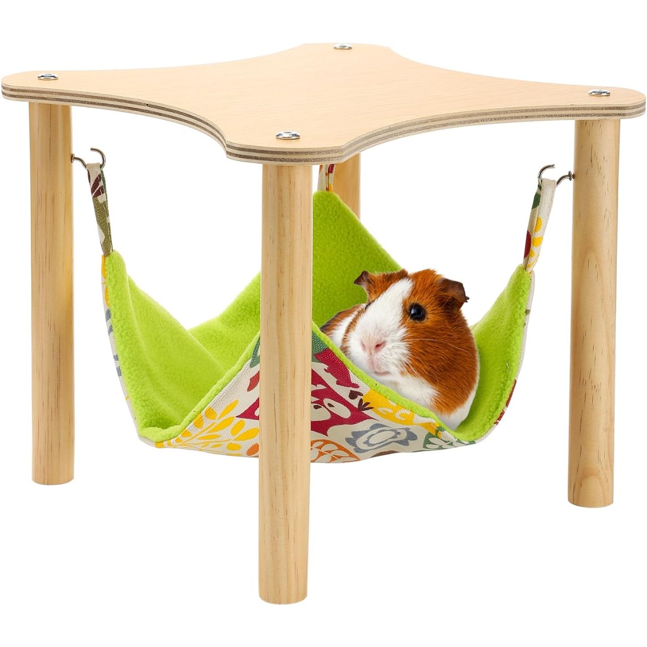 TEMU 1pc Guinea Hammock With Natural Wooden Stand | Hanging Hammock Bed For Guinea Pig, Chinchilla, Hamster, Bunny, - Assembled, Wood Material