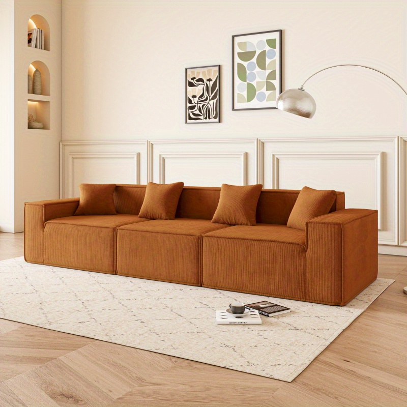 1pc moderne oranje modulaire L-vormige sectionele bank met omkeerbare chaise longue diepe zitkussens comfortabele gestoffeerde stoffen bank voor het leven besparen appartement meubilair schuimkatoen interieur eenvoudige montage details 9