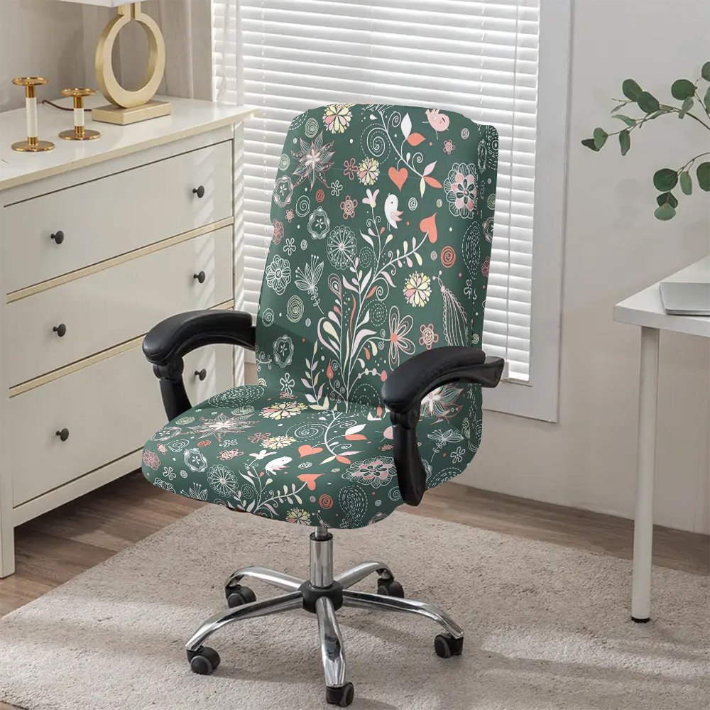 TEMU A Set Of Floral Patterned Office Chair Covers Made From Printed Elastic Fiber Fabric, Removable And Machine Washable, Suitable For Decorating