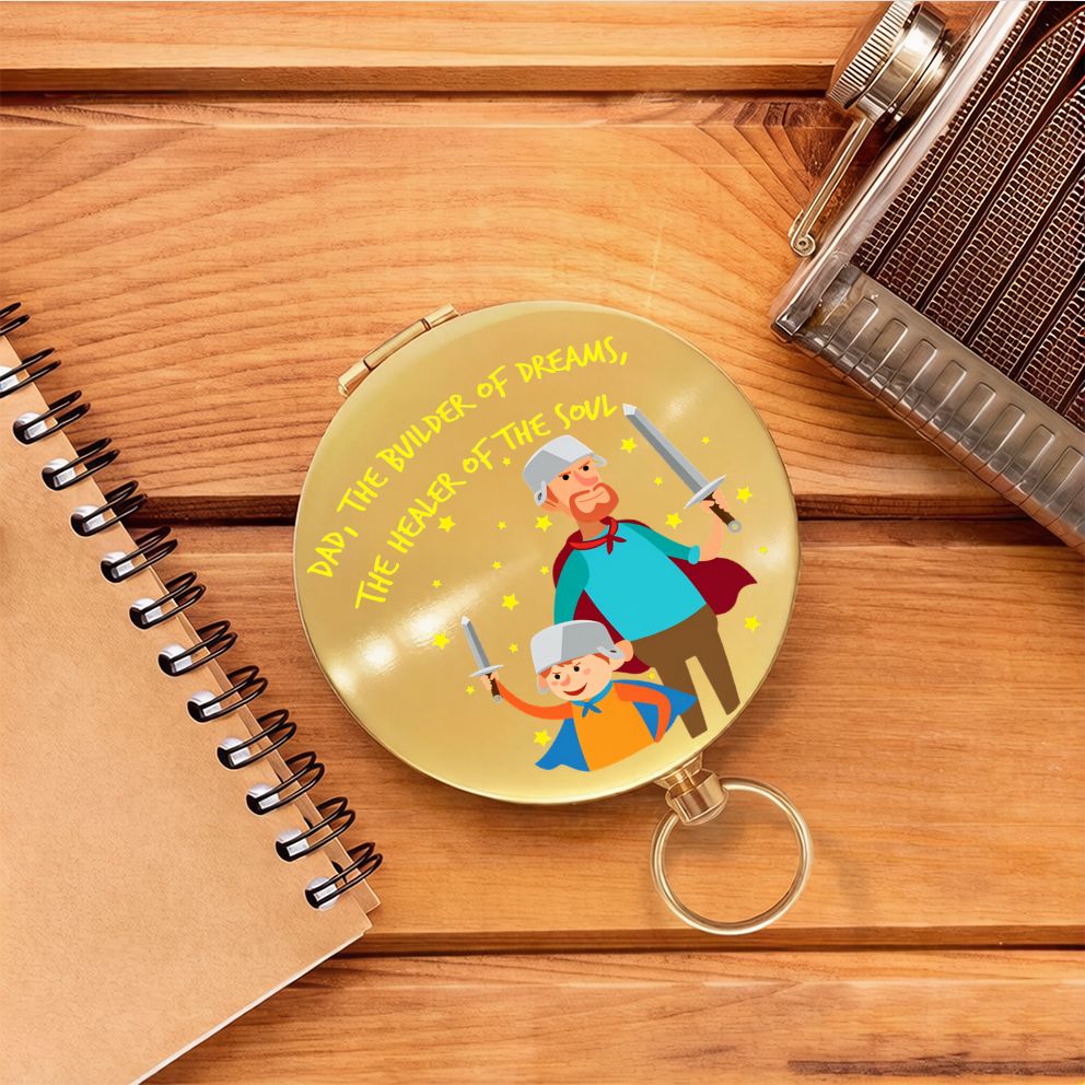 'Dad The Builder Of Dreams' Vintage Copper Compass with Keychain