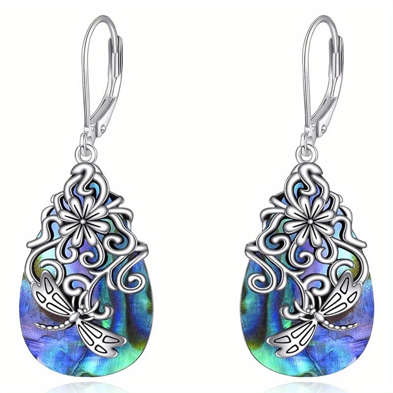 E-shop Vintage Elegante Geschnitzte Blumen-Libellen Ohrringe für Frauen, Sommerurlaub Stil Schmuck, Hip Hop Party Accessoires