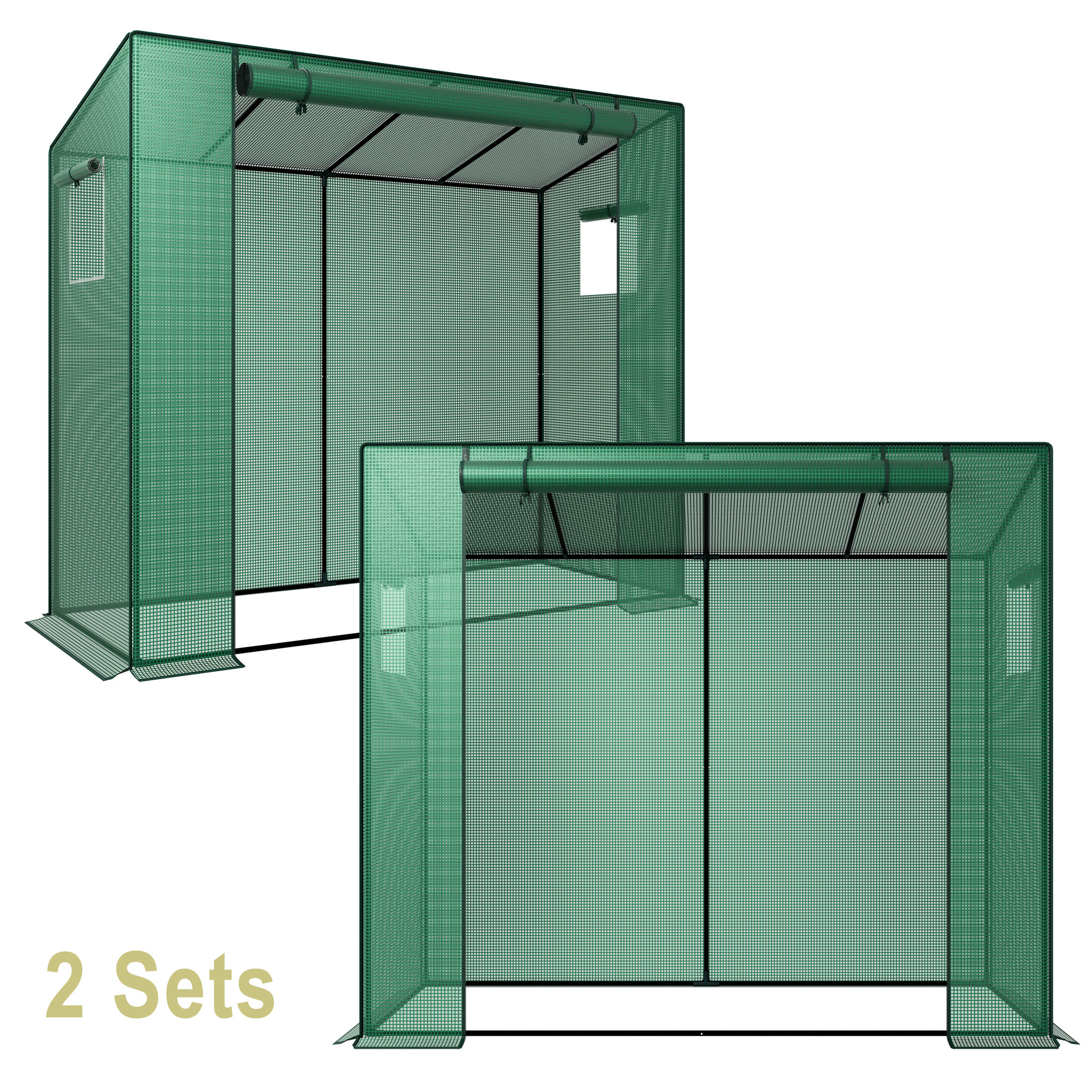 Image of Walk-in Greenhouse, Galvanised Plant With Roll-up Zipper Door And 2x Vent Windows, Outdoor Garden Plant Shelter For Vegetables, Fruits And Potted Flowers (2 Sets)