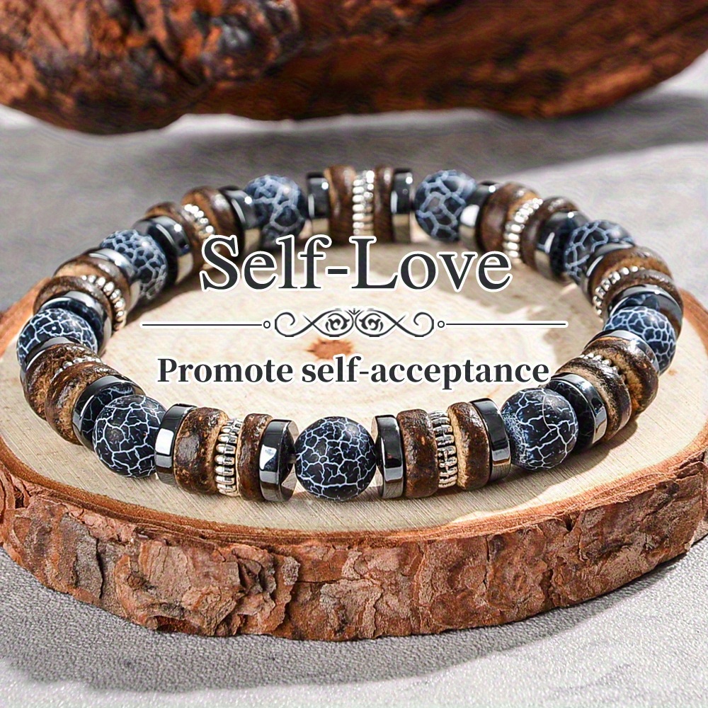 TEMU 1pc Stylish Natural Stone Beaded Bracelet - Cool & Design With Charm, Durable Everyday Jewelry For , Perfect Christmas/thanksgiving Gift For