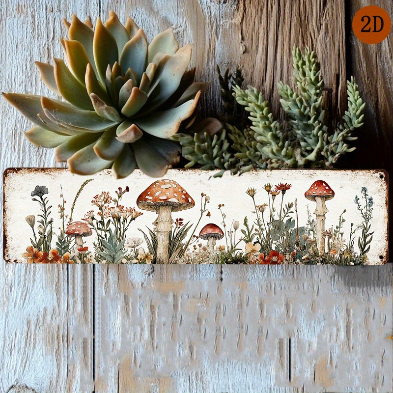 TEMU 2d Flat, 1pc 1pcs Vintage Aluminum Mushroom & Wall Art - Rustic Metal Decor Suitable For Home, Bar, Cafe, Garage, Farmhouse, | Easy-hang 2d Flat