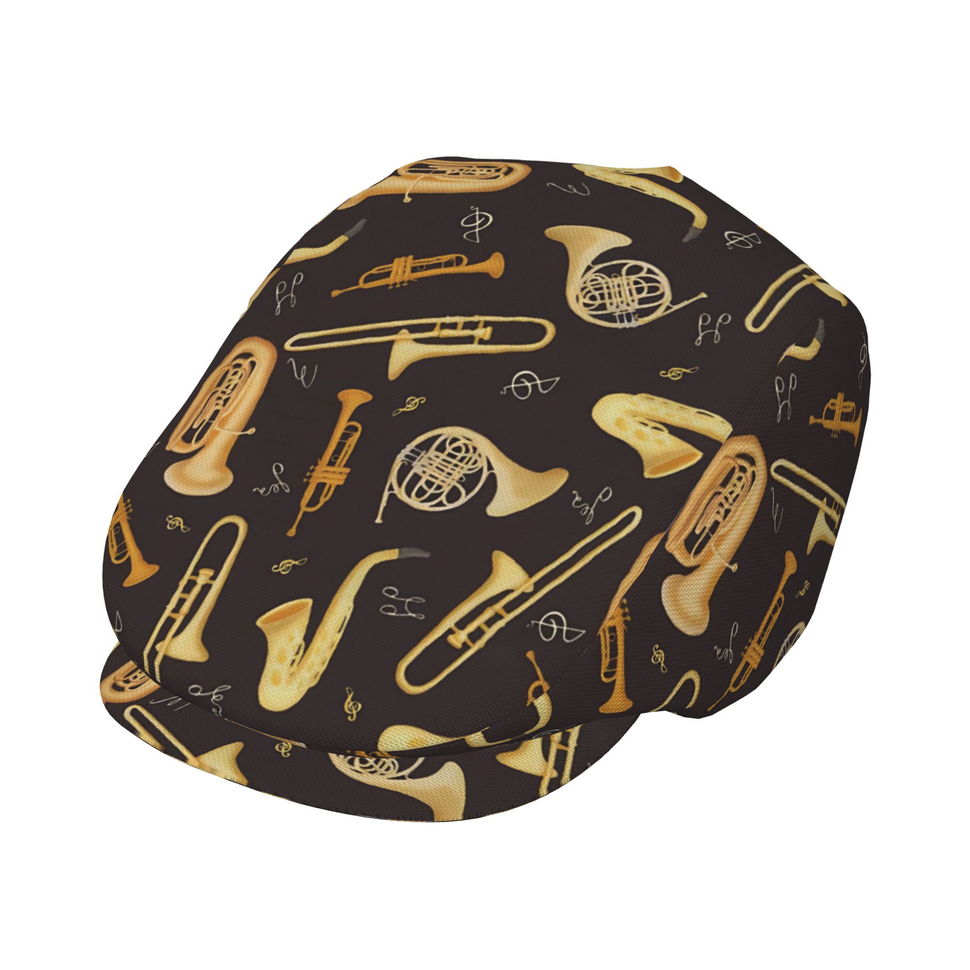 TEMU 1pc Of Golden Instruments Music-themed Hat - & Golden Musical Notes & Instruments Design, Lightweight All- For , Christmas, Football, Beret,