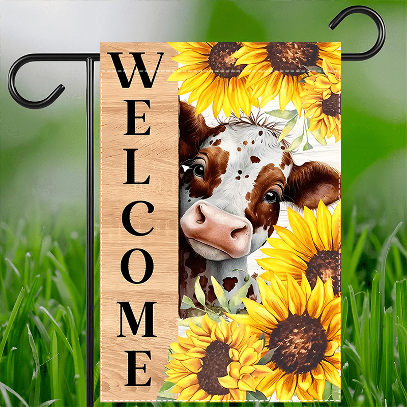 

1pc Rustic Farmhouse Sunflower Cow Flag, 12x18inch Double-sided Polyester Burlap, Weatherproof Outdoor Decor For Patio & Home, No Electricity Needed, Cow Decor