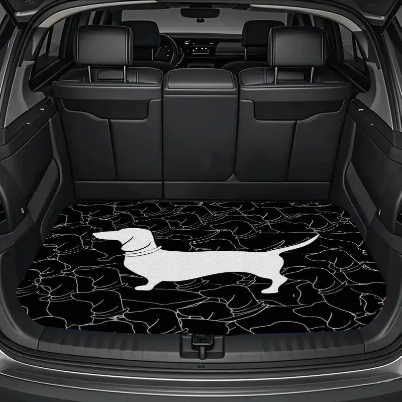 TEMU 1pc Dachshund Pattern Universal Car Trunk Mat, Material, Cute Car Interior Decoration, Wear-resistant Rear Cargo Liner, Kawaii Car Accessories