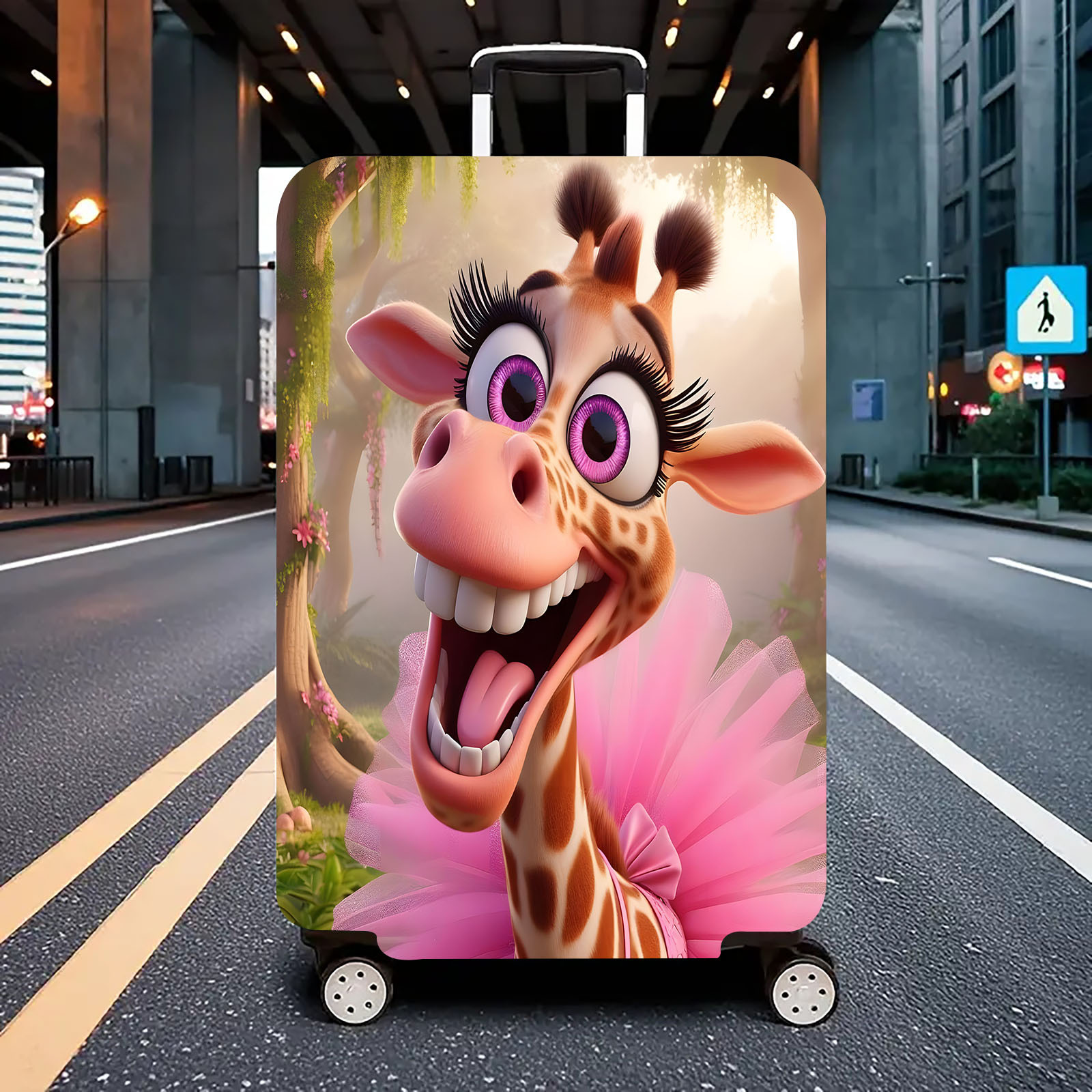 TEMU 1pc, Giraffe Wearing A Skirt Print Luggage Cover, Durable And Fashionable Travel Accessory, Fits 18-32 Inch Suitcases, Suitable For Business
