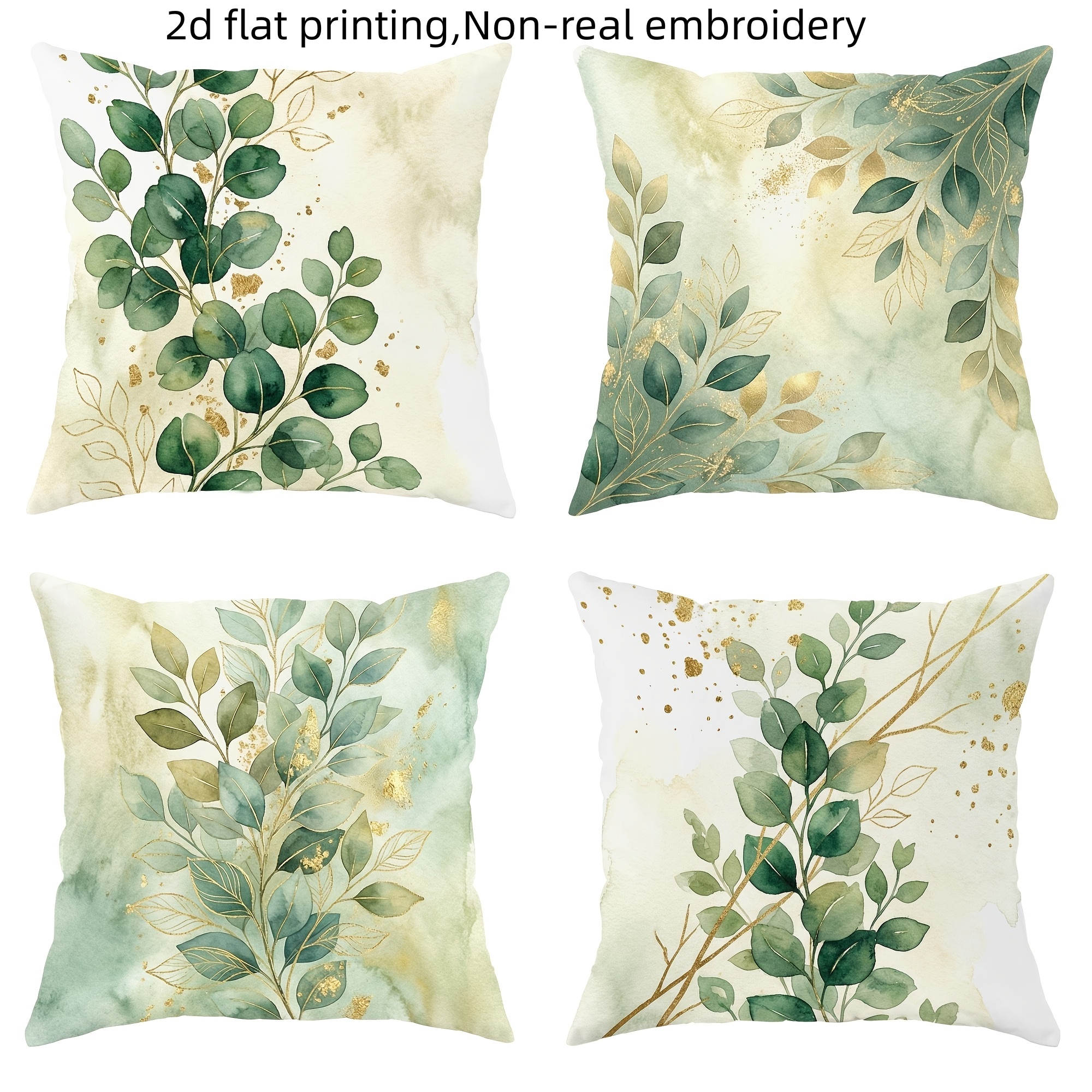 TEMU 2d 4pcs Watercolor Eucalyptus Pillowcase Set, In Multiple Sizes. Features 2d Flat Printing With Single-sided Printing (pillow Insert Not