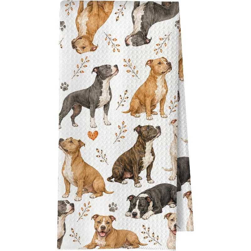 TEMU 1pc Pitbull Kitchen Towel Suitable For Drying, Cleaning, Cooking, Baking - Funny Cloths With Pitbull Print, Reusable Absorbent Dish Towels For