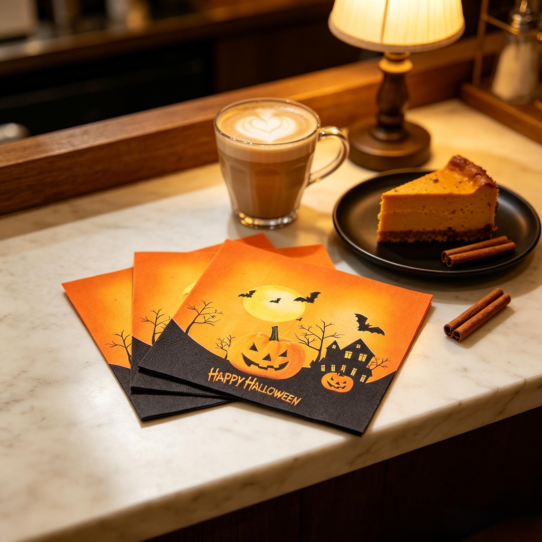 Image of Halloween Disposable Paper Napkins, Happy Halloween Pumpkin Bat Decorative Napkins, Color Scheme Halloween-themed Table Napkins, Suitable For Halloween Party Table Decorations