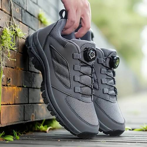 mens outdoor road running shoes breathable mesh hiking sneakers with rotating button non slip wear resistant sole lightweight shoes for men able casual walking shoes sneakers for hiking