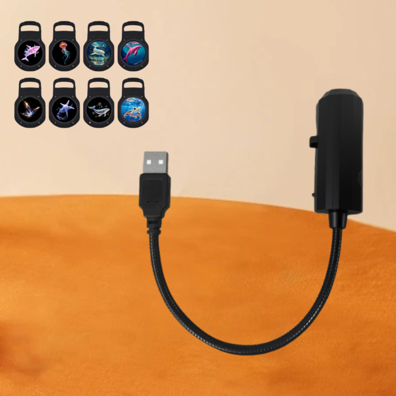 E-shop 8-teiliges tragbares USB-Nachtlicht-Projektor mit Meeresleben - Wechselbare Ozeanmuster-Slides (Wale, Quallen, , Haie, Schildkröten)