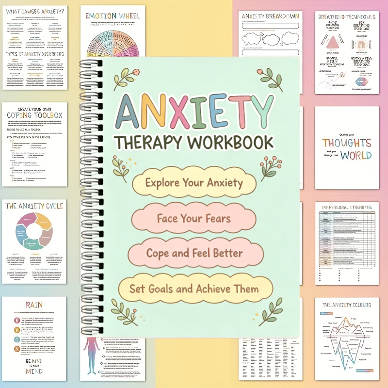 TEMU 104 Pages A5 Adult And Teen Anxiety Work Manual: Interactive Self-reflection And Cognitive Behavioral Therapy Exercises, Light , Relaxation And