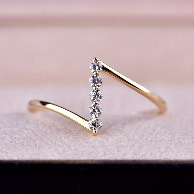 Dainty Z-Shaped Cubic Zirconia Ring for Women: Sparkling Minimalist Jewelry, Perfect for Office Wear, Romantic Dates And Evening Events