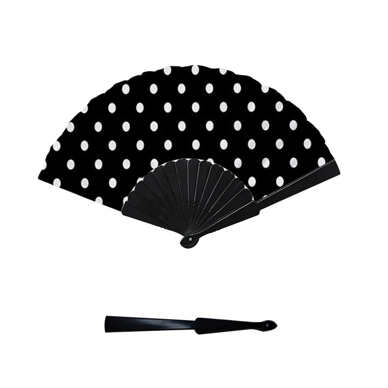 TEMU Women's White Dot Black Background Plastic Fan Rib Handheld Folding Fan, 1pc Plastic Frame Fan, Minimalist Style Decorative Accessory, Suitable