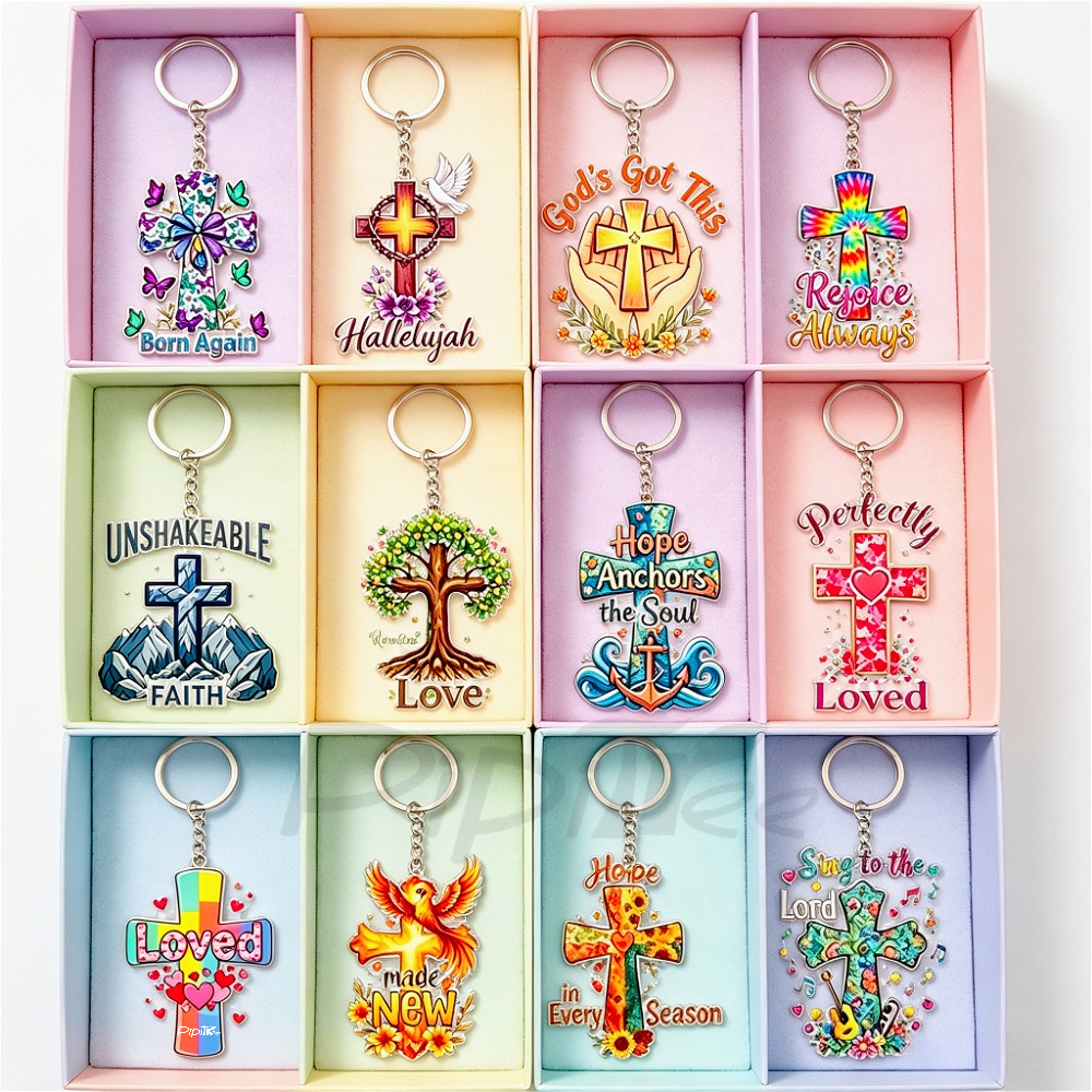imagen del artículo 2d  : set de 12 llaveros acrílicos de fe cristiana, llaveros de cruz, regalos de  , regalos de oración, adecuados para    , vacaciones, fiestas,  , bautizos, oración, amor y ser  , colgante de mochila   y  , unisex