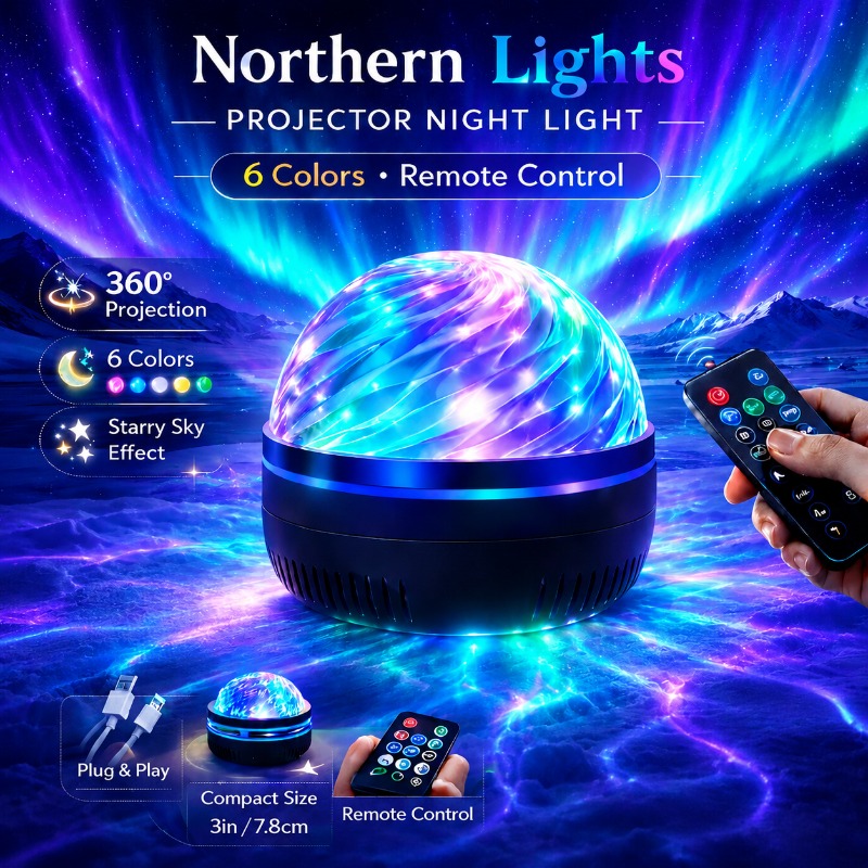 TEMU Classic Upgraded 16 Colors Remote Control Aurora Projector, Dynamic Water Ripple Ocean Wave Led Starry Night Light, Romantic Lamp For Bedroom