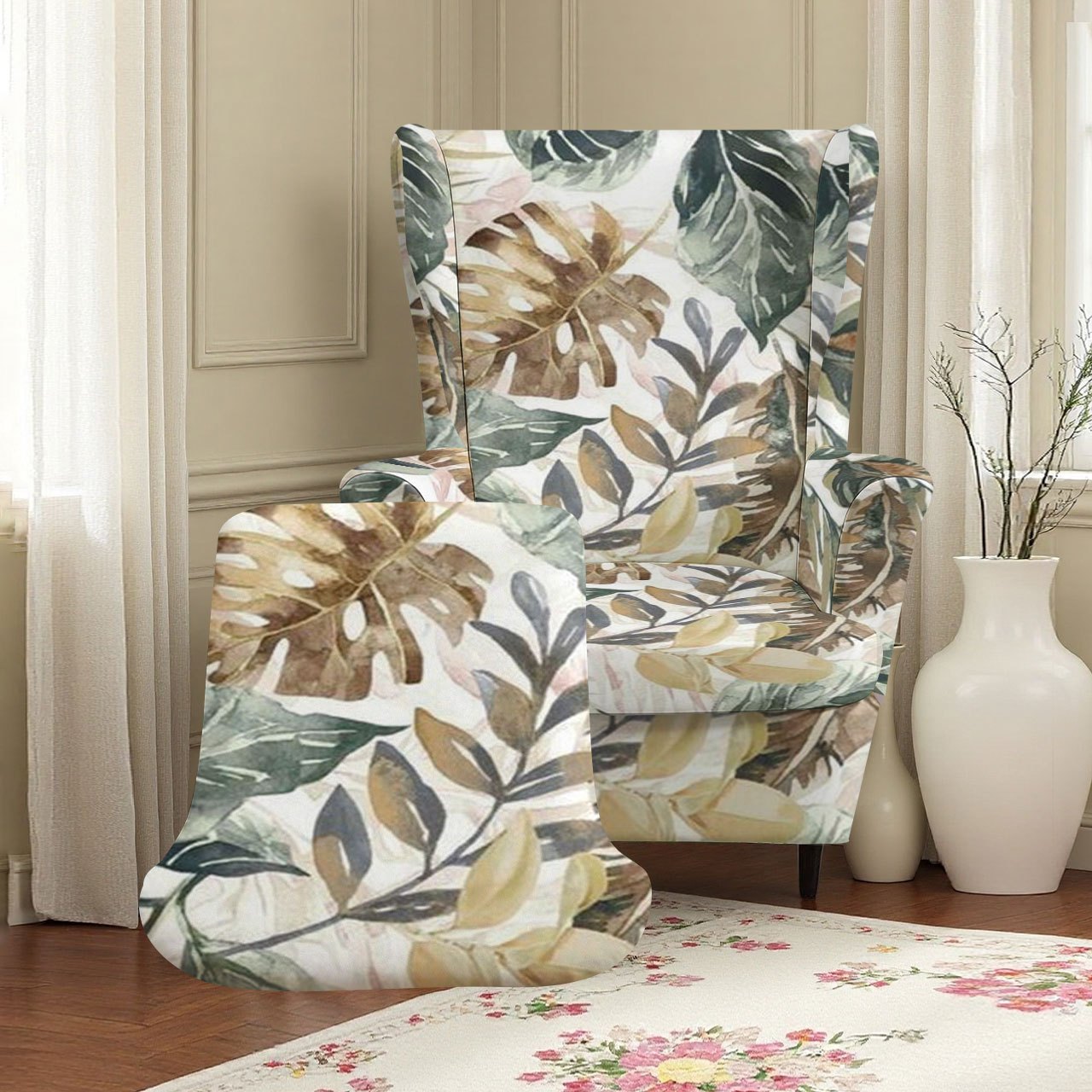 TEMU 2d Spring Summer Plant Print High-elastic Sofa Cushion Cover, Fabric Soft And Breathable, Suitable For Living Room Bedroom Study Room Outdoor