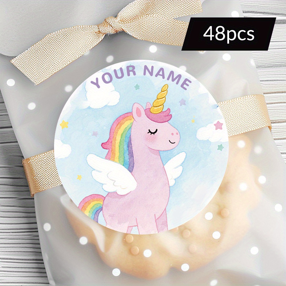 TEMU 48/96 pegatinas personalizadas de unicornio rosa para , ideales para celebraciones y regalos y -