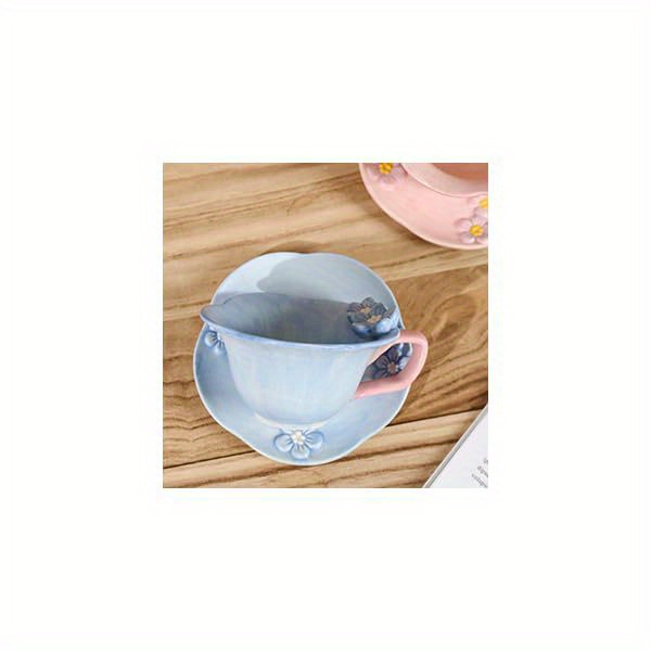floral tea cups and saucers ceramic cute coffee mug for women tea party cappuccino latte milk blue Product details 2