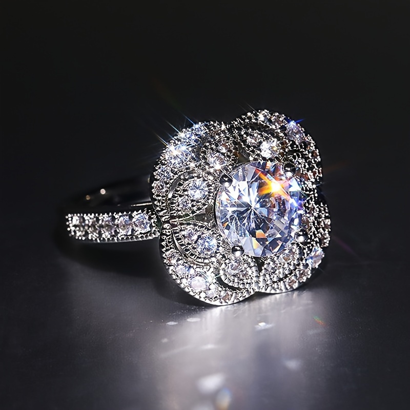 Geometric Floral Ring Women Wedding Engagement Sparkling Gemstone Size 6-11