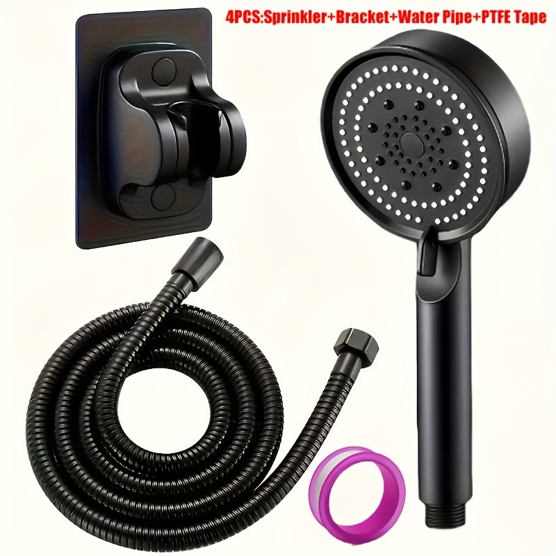 TEMU Ensemble de 4 pommes de douche booster, avec support mural réglable et tuyau noir de 59,06 pouces, 5 modes de pulvérisation, facile à installer,