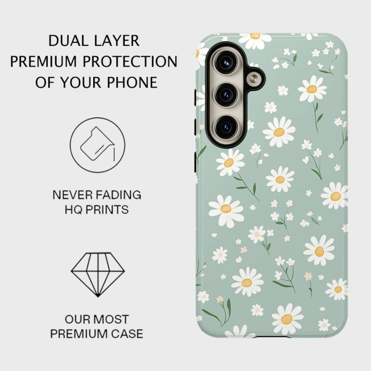 TEMU Phone Case: Daisy Simple Aesthetic Art Design -one Film Case, Tough, Dual Layered Case For Superior Protection, For Galaxy