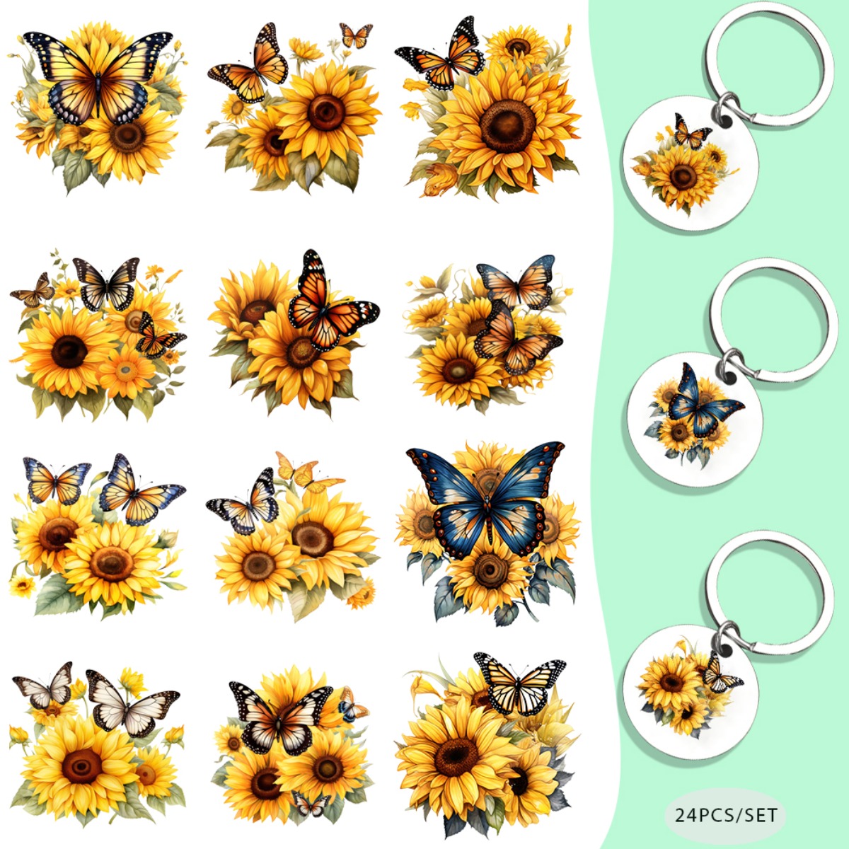 TEMU 24 pezzi/Set Carta Transfer UV DTF a Tema per Portachiavi - Motivo Impermeabile, Decorazione per Laptop Ottima Idea Regalo Facile da
