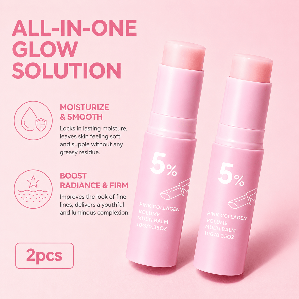 TEMU 2pcs Pink Multi Balm Stick - & Nad+ For Face, Neck & Under-eyes - Instant Plumping, Firming & Radiance Glow