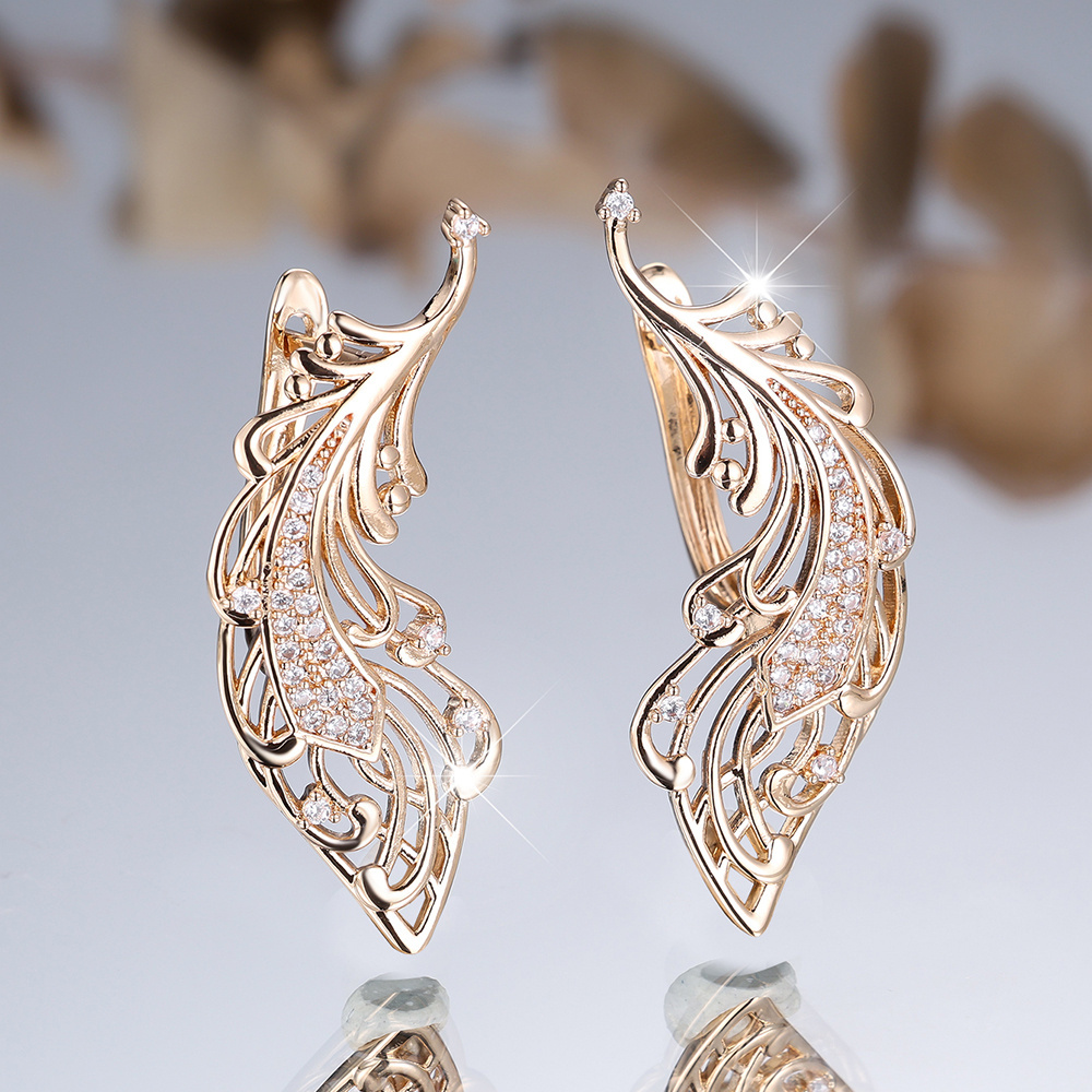 Image of 1 Pair Of Luxurious Vintage-style Fashion Feather-shaped Decorative Earrings, Exquisite And Elegant, Suitable As Birthday Gift Or New Year Gift For Women