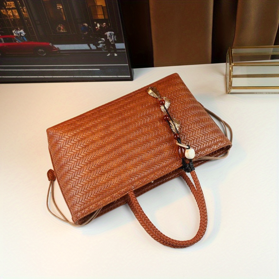 Coffee Brown Large Tote Bag front view