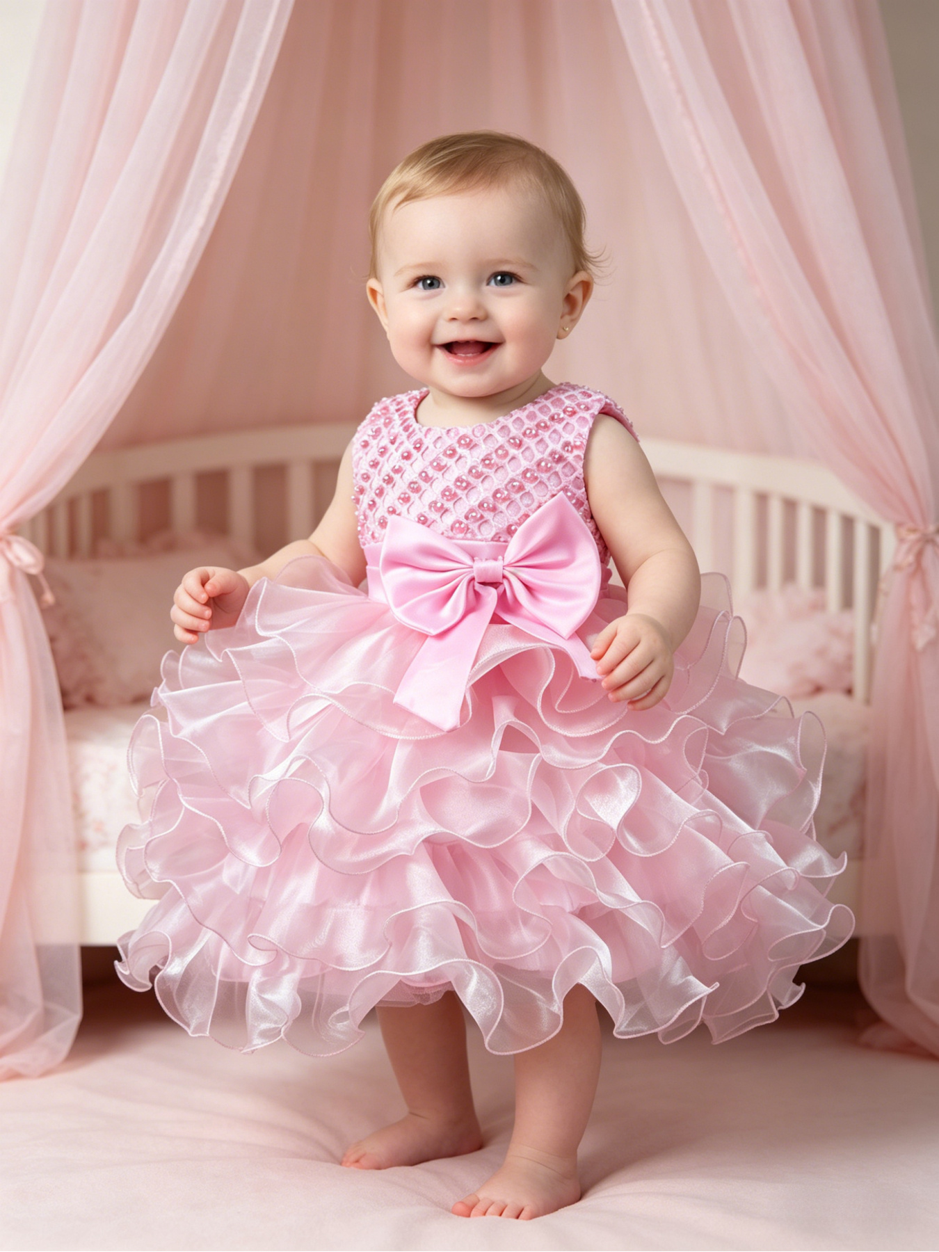 strapless open back dress Baby Girl Dress Voile Sleeveless with Embroidered Ducks main image 1