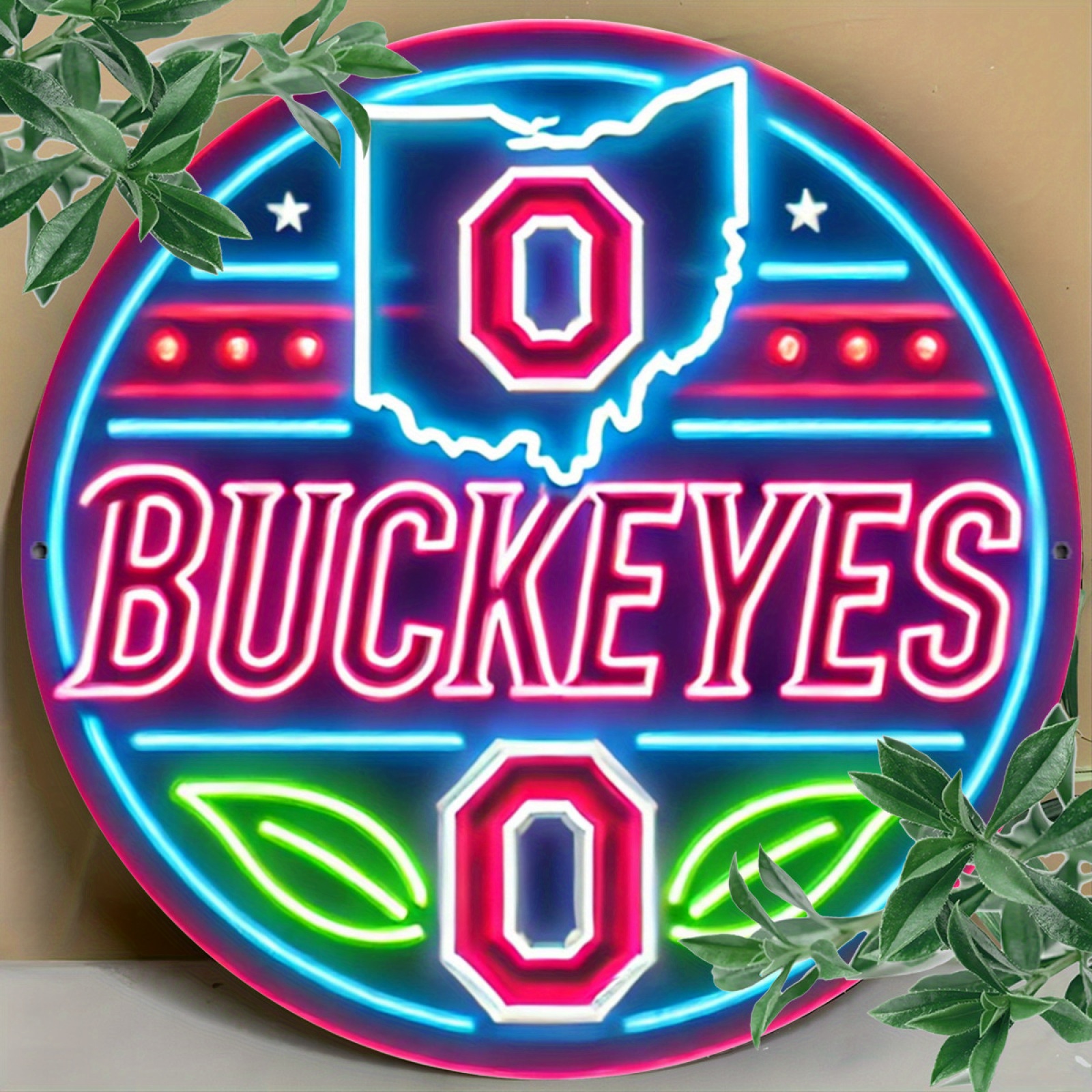 

Ohio State Neon Sign, 8-inch Round Aluminum Wall Art, Vibrant Metal , Ideal Gift For , For Home, Room, Cafe, Bar, Garage Decor