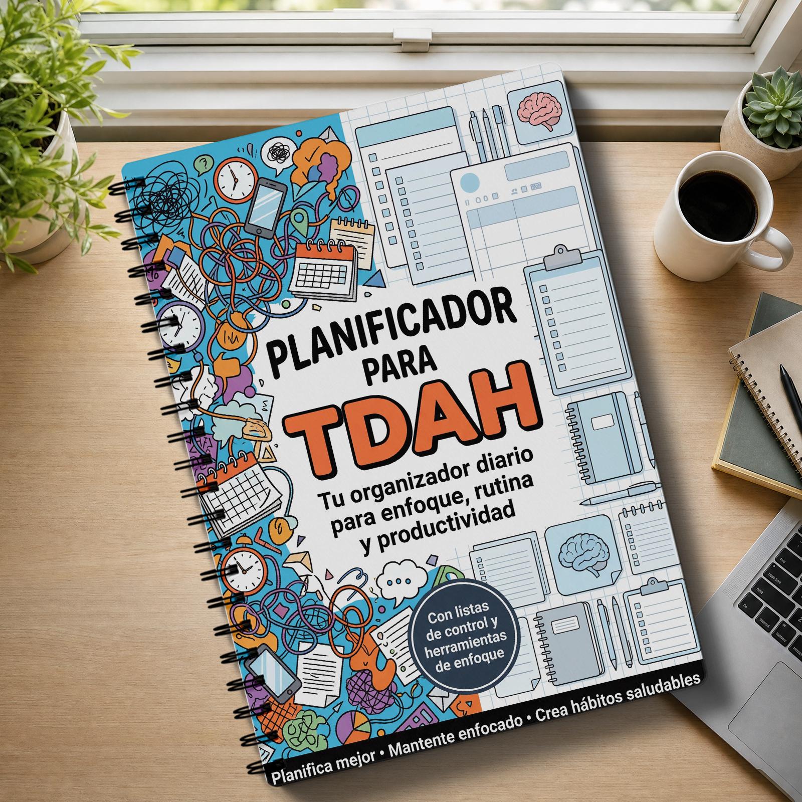 TEMU Planificador TDAH versión en español para productividad, y organizador de con diaria de , para desahogo mental, , reinicio al mediodía, revisión