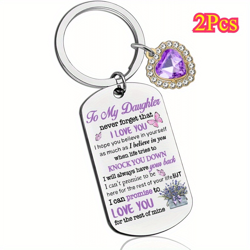 TEMU Set Of 2 Stainless Steel Keychains Featuring , A Gift From Mom For Her Birthday, In Purple