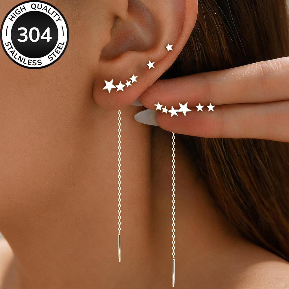 TEMU Set di 3 di orecchini, orecchini a dorati in acciaio inossidabile ipoallergenico qualit�, KC, resistenti allo sbiadimento, semplici ed eleganti,