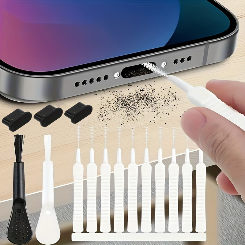 15pcs USB-C Dust Plug Set, with Keyboard Cleaning Brush, Dust Port Cover and Nylon Brush Cleaner, Suitable for Mobile Phones and Computers