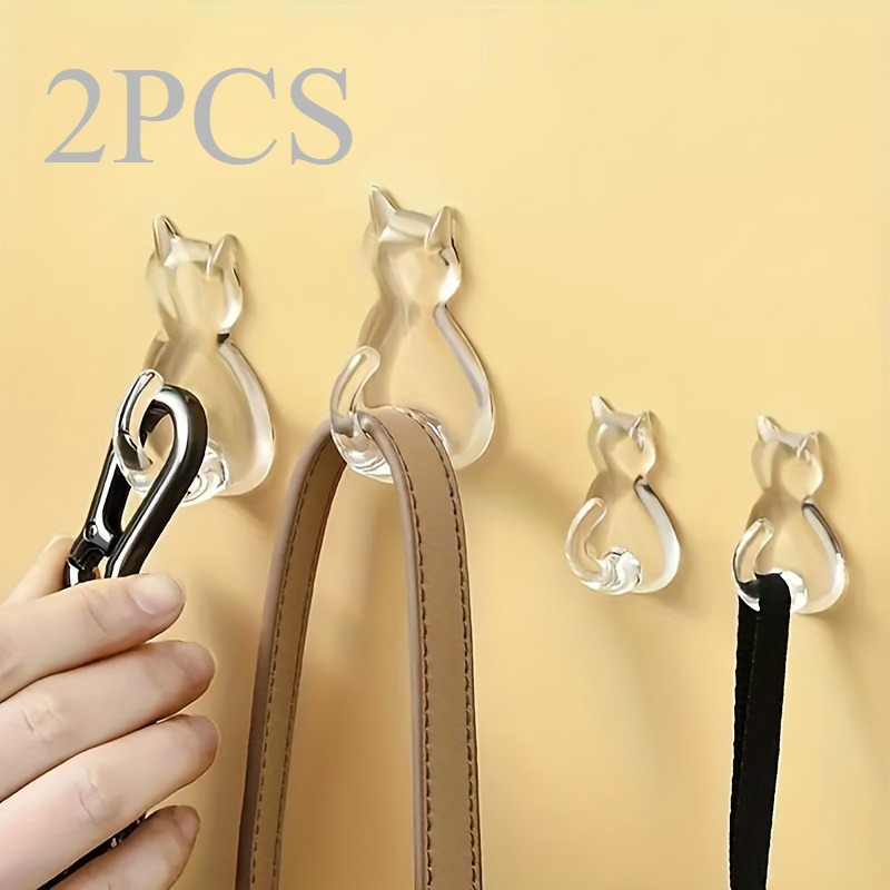 

2pcs Cat Tail Adhesive Hooks - , Waterproof & Punch-free Wall Hangers, For Organization In Bathroom, Bedroom, Foyer, Dorm