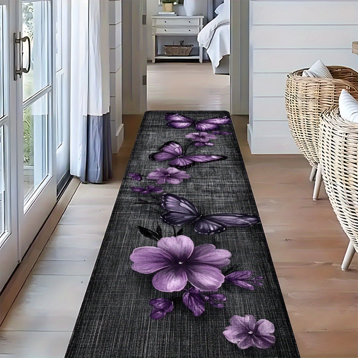 TEMU - 1pc Of European-style Purple Floral Pattern, Suitable For Scenes, Home Decoration, Daily Or Festive Atmosphere Decor, Bathroom Non-slip Mat,