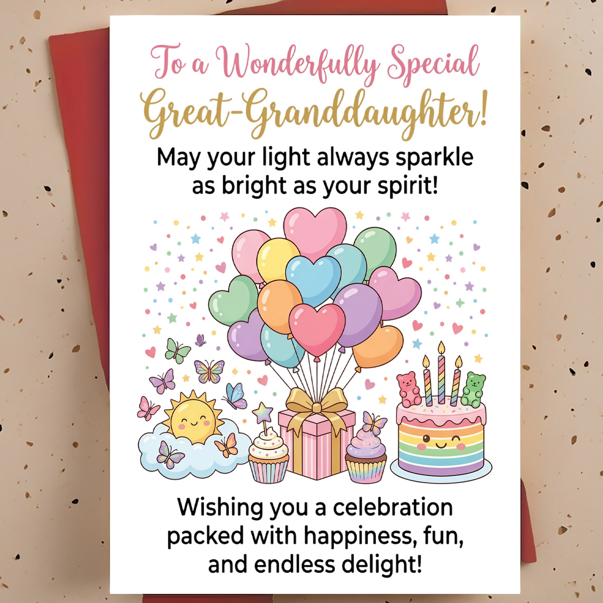 TEMU 1pc Sweet Birthday Greeting Card For Great-granddaughter, Granddaughter, Niece – Colorful Balloons, Birthday Cake And Cute Cartoon Design, Warm