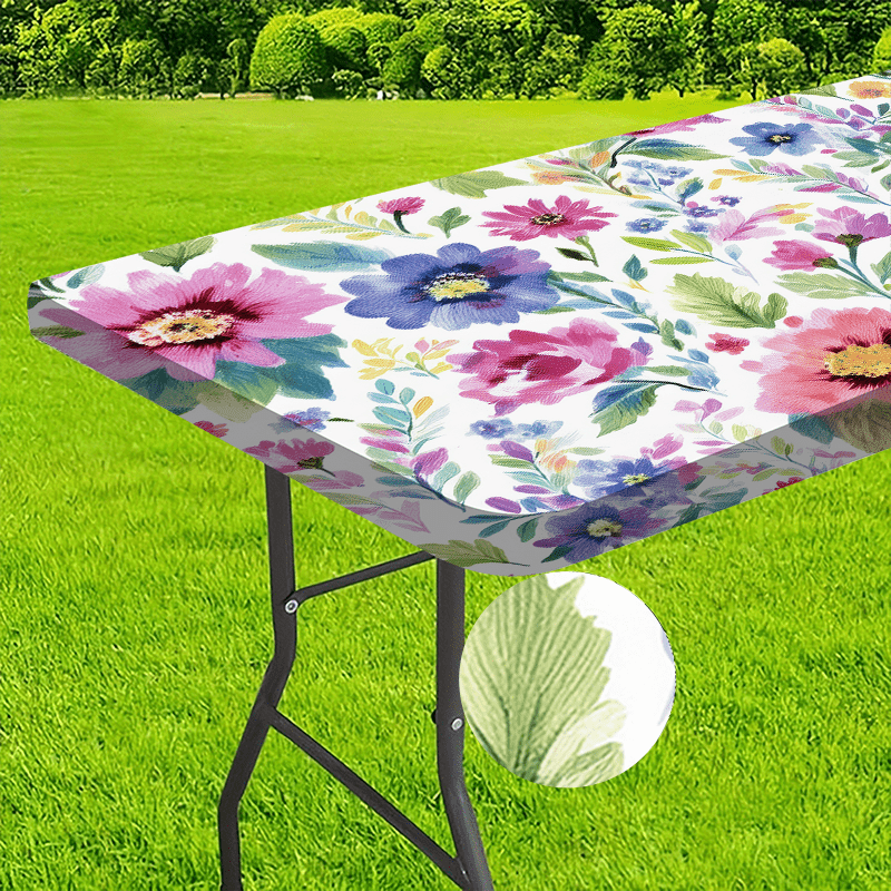 TEMU 1 Outdoor Tablecloth - , Gorgeous Floral Pattern Elastic Tablecloth - Stylish Decoration, Enhance Your Dining !, Suitable For Camping, Picnics