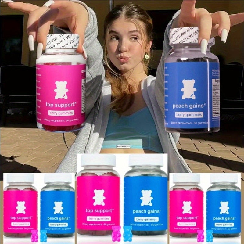 Berry Flavored Bum & Chest Gummies for Women - Essential Herbs - Multivitamins - 4 bottle gift box of gummy bears - Women's Supplement