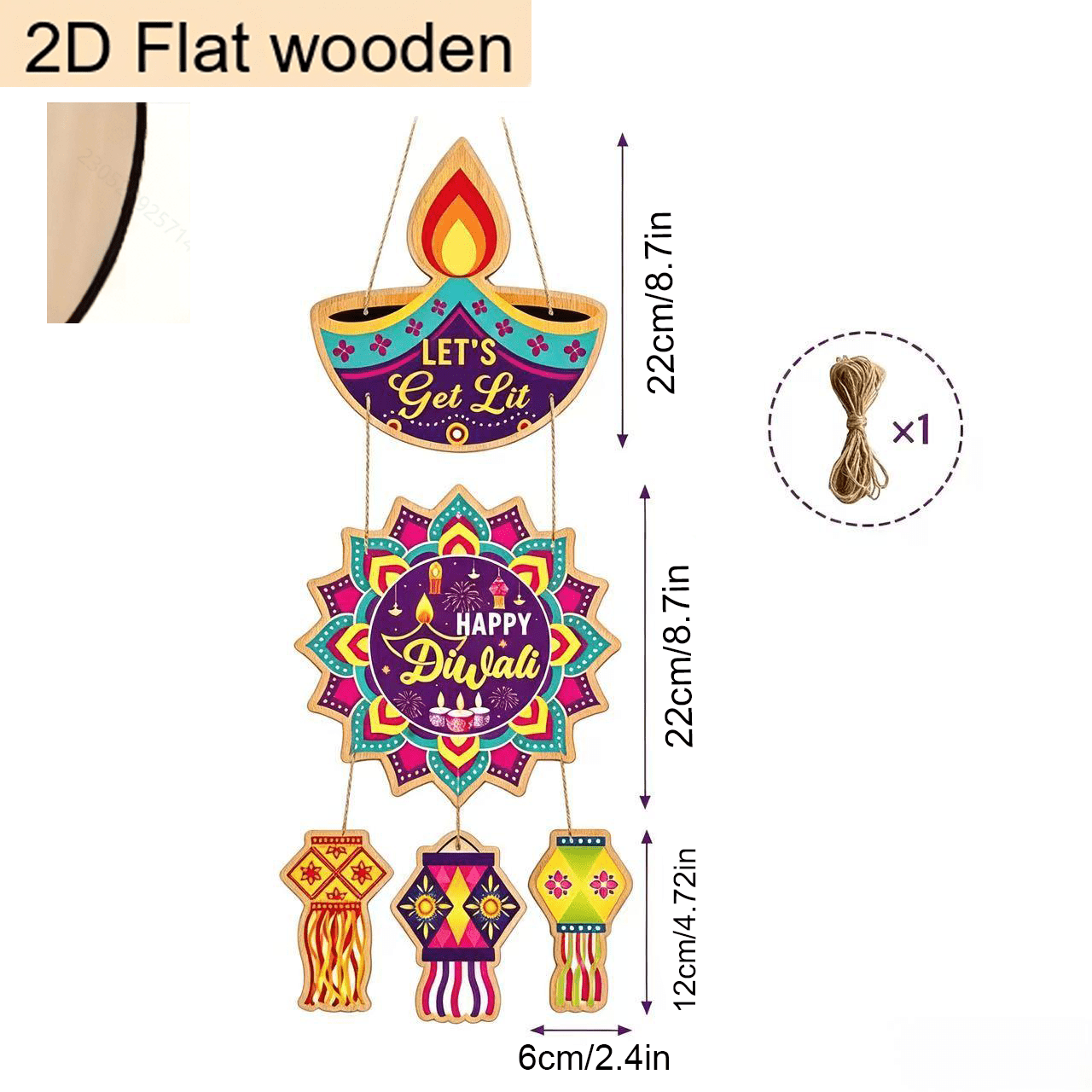 TEMU 5pcs Set, Wooden Diwali Door Hangings, Hanging Ornaments, Diya Lamp Lotus Mandala Lantern Pattern Hanging Decorations, Happy Diwali Text Design,