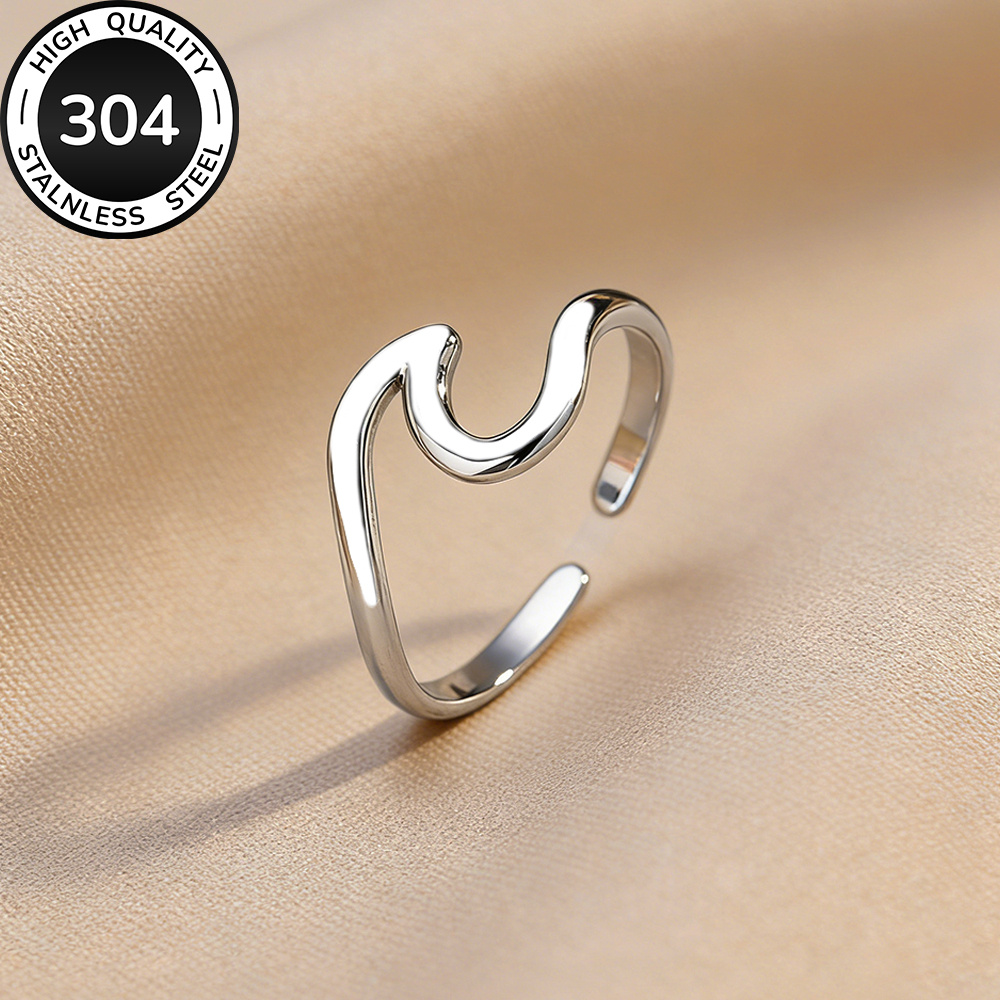 TEMU High-quality Stainless Steel Golden Open-end Women's Ring, Hypoallergenic, Fade-resistant, Comfortable And Versatile, Simple And Elegant, A
