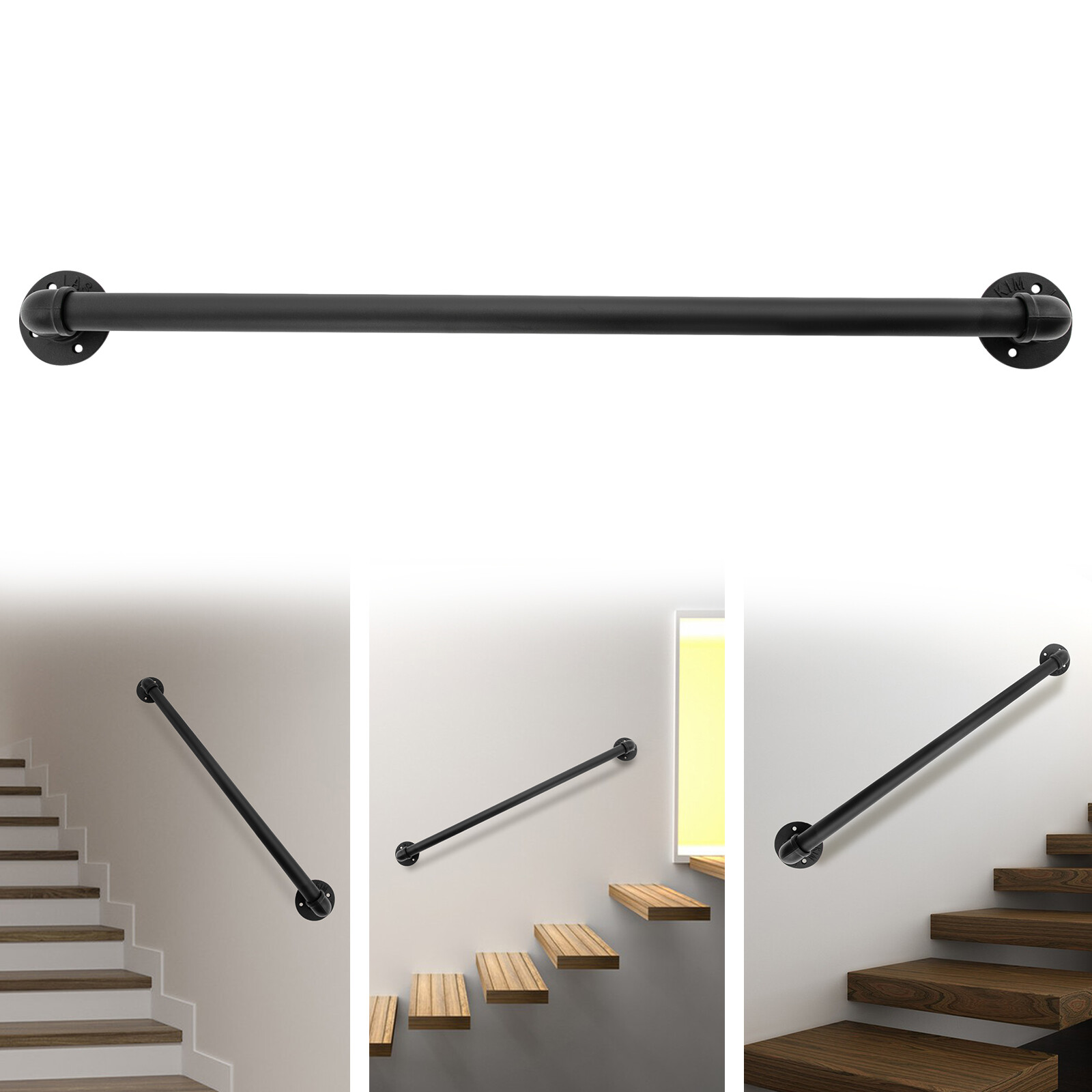 Image of 3ft Stair Handrail Wall Mount Support Staircase Handrail Banister Rail Stair Pipe Handrail Hand Railing Stair Pipe Handrail Indoor & Outdoor Wall Mount Support